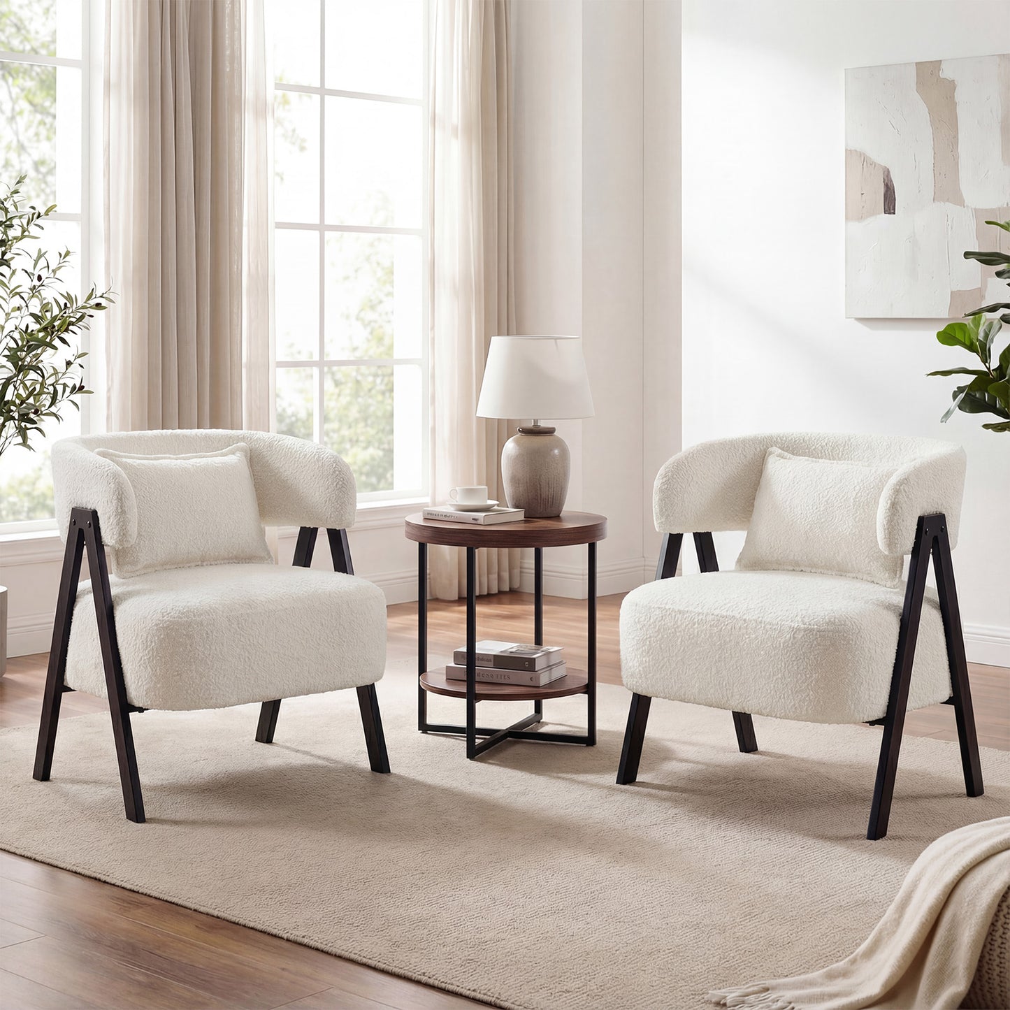 Barrel Accent Chair Faux Rabbit Fur Upholstered Armchair, White Accent Chairs at Gallery Canada
