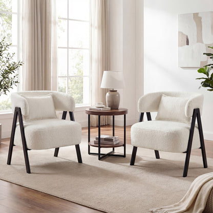 Barrel Accent Chair Faux Rabbit Fur Upholstered Armchair, White Accent Chairs at Gallery Canada