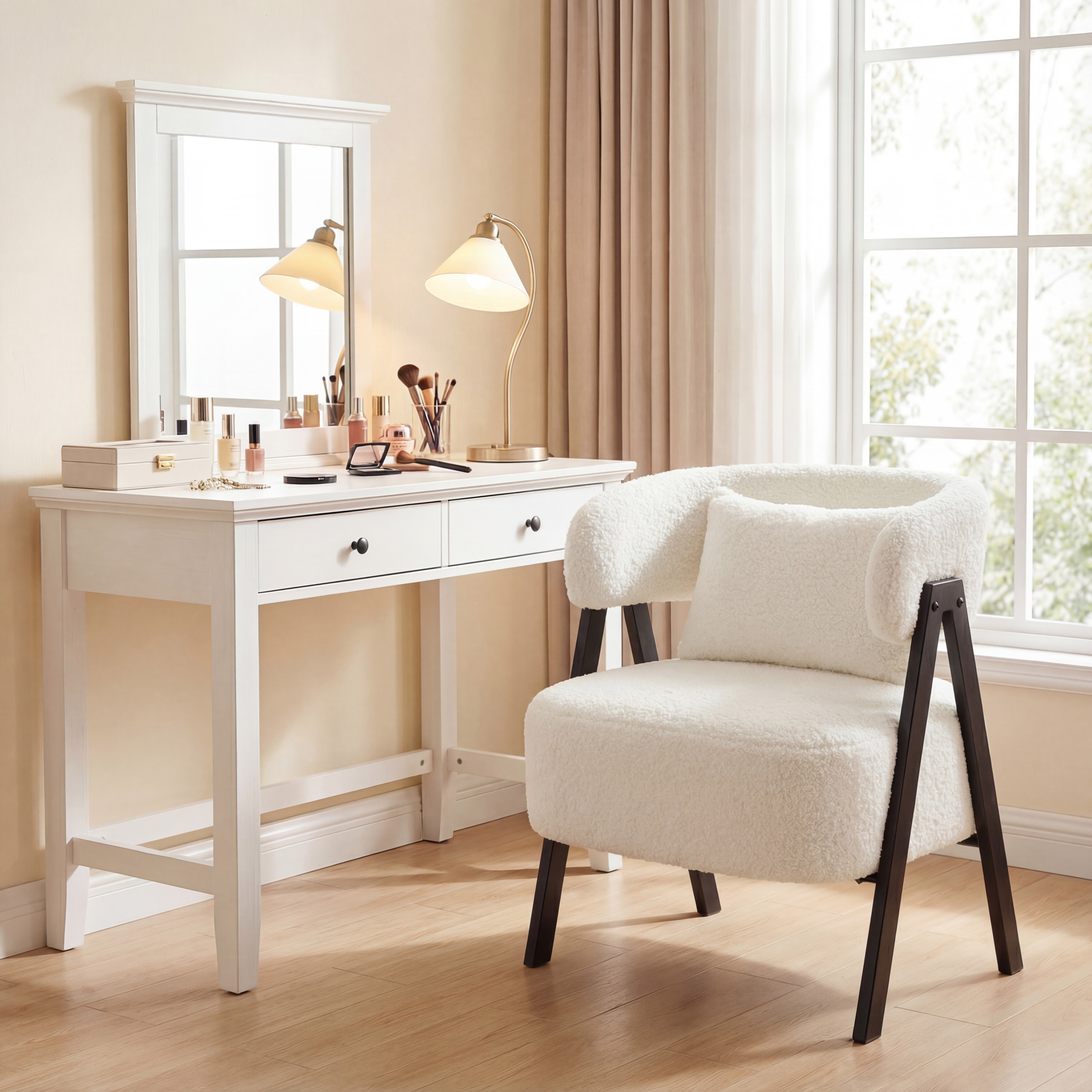 Barrel Accent Chair Faux Rabbit Fur Upholstered Armchair, White Accent Chairs at Gallery Canada