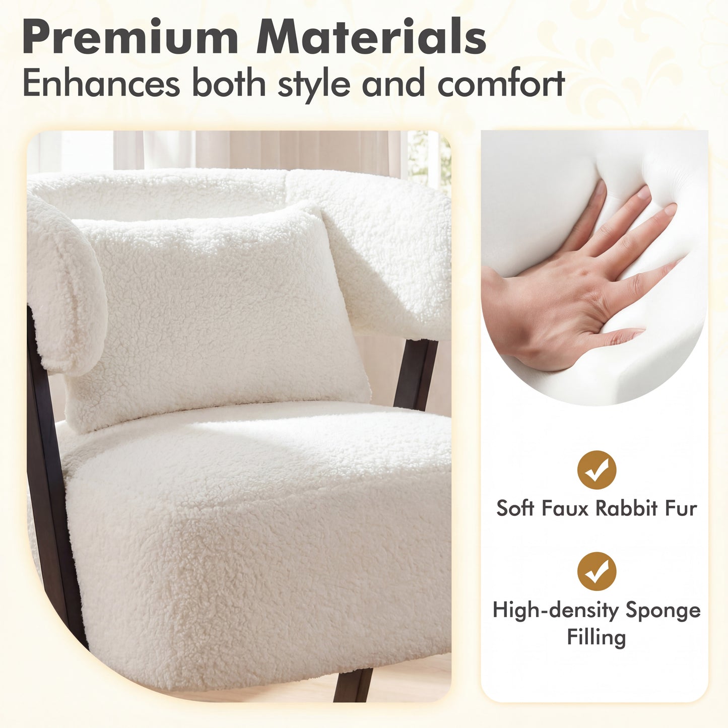 Barrel Accent Chair Faux Rabbit Fur Upholstered Armchair, White Accent Chairs at Gallery Canada