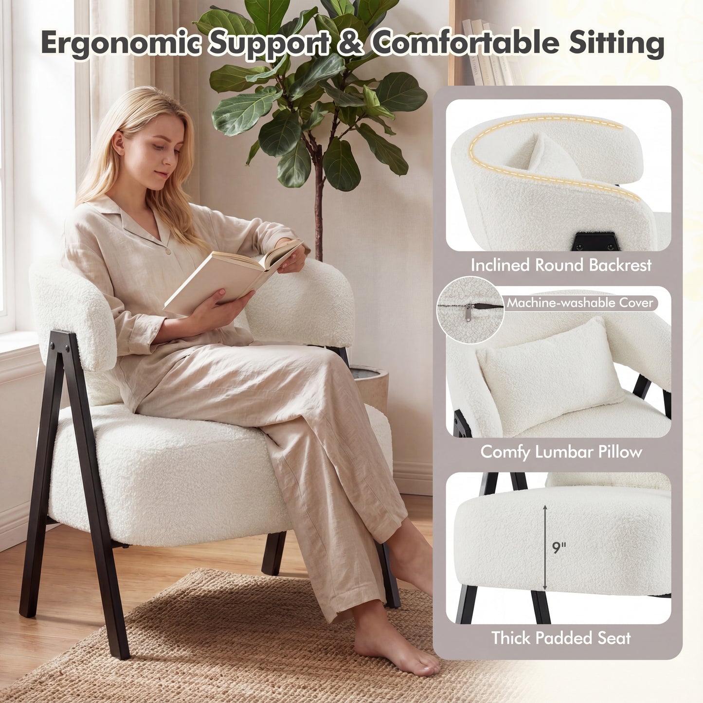 Barrel Accent Chair Faux Rabbit Fur Upholstered Armchair, White Accent Chairs at Gallery Canada