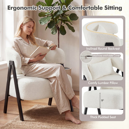 Barrel Accent Chair Faux Rabbit Fur Upholstered Armchair, White Accent Chairs at Gallery Canada