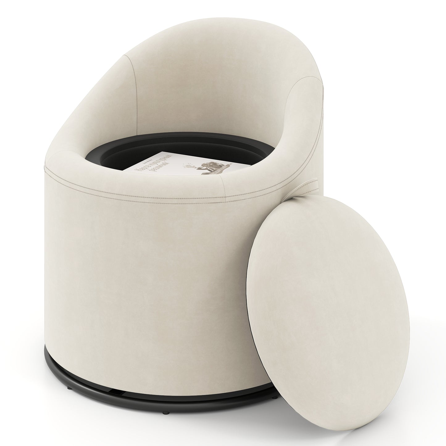 Barrel Chair With Storage, 360° Swivel Upholstered Vanity Chair, Beige Accent Chairs at Gallery Canada