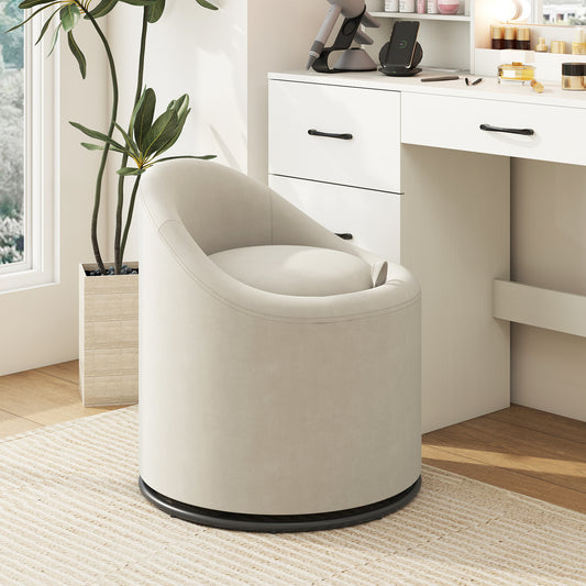 Barrel Chair With Storage, 360° Swivel Upholstered Vanity Chair, Beige Accent Chairs Beige at Gallery Canada