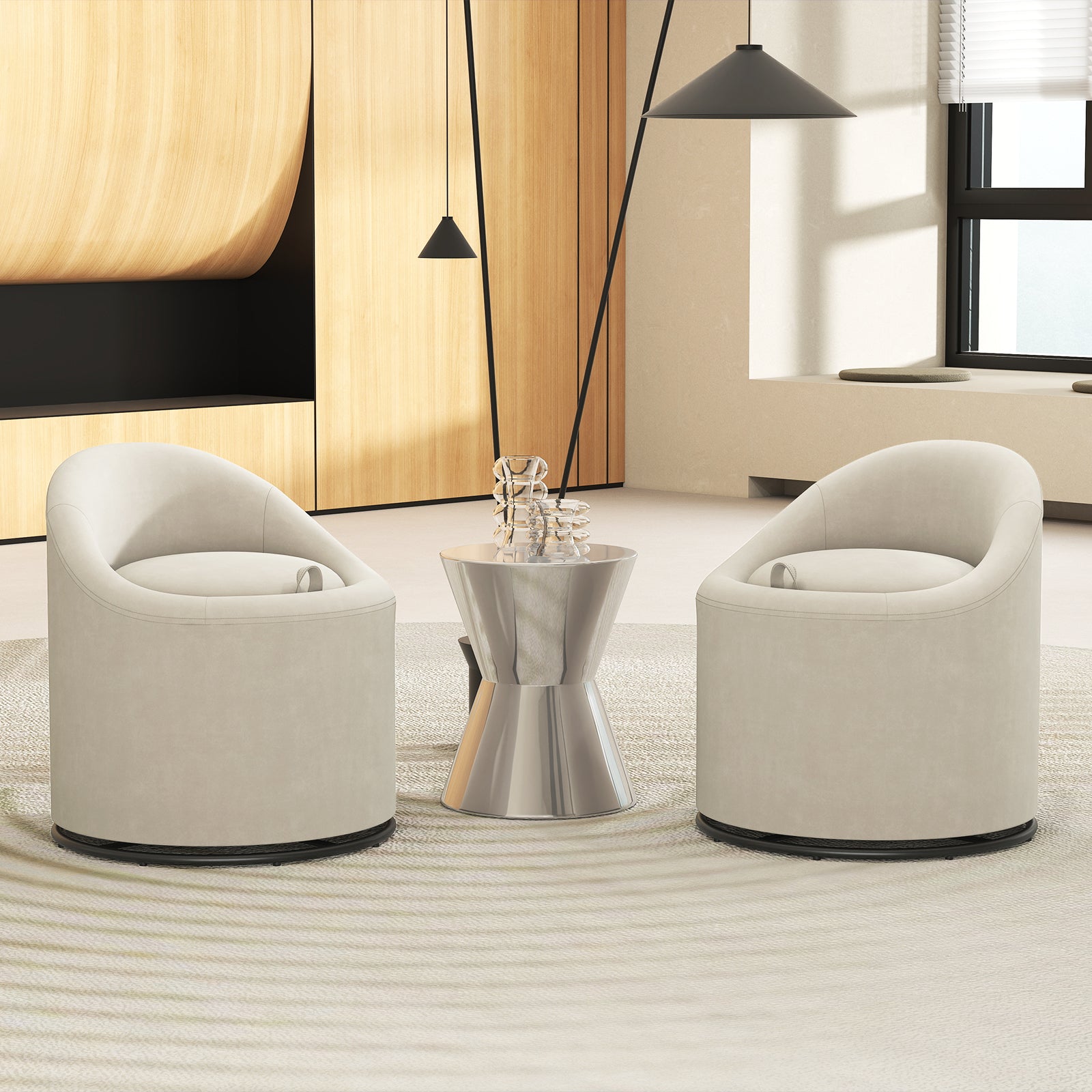 Barrel Chair With Storage, 360° Swivel Upholstered Vanity Chair, Beige Accent Chairs at Gallery Canada