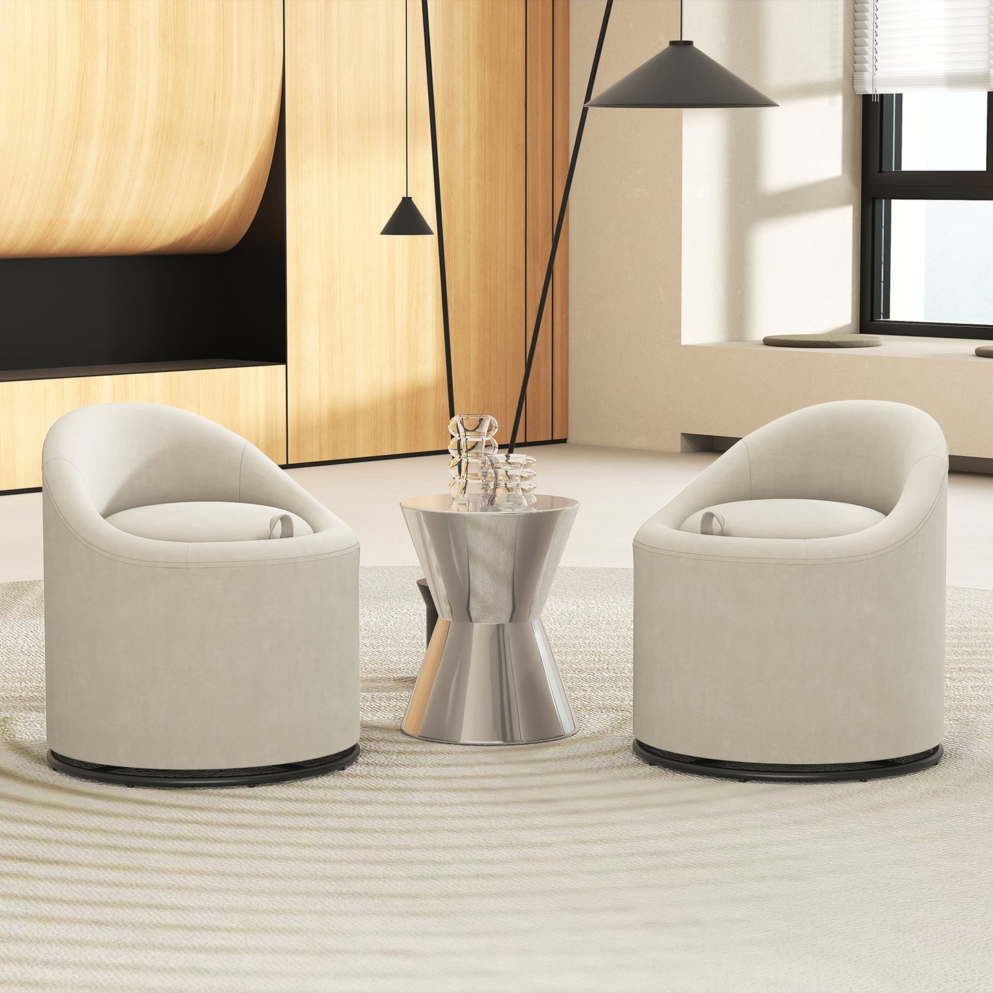 Barrel Chair With Storage, 360° Swivel Upholstered Vanity Chair, Beige Accent Chairs at Gallery Canada