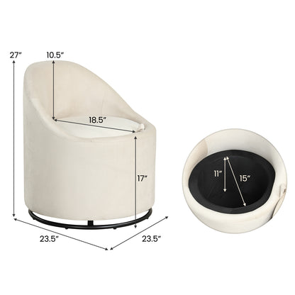 Barrel Chair With Storage, 360° Swivel Upholstered Vanity Chair, Beige Accent Chairs at Gallery Canada