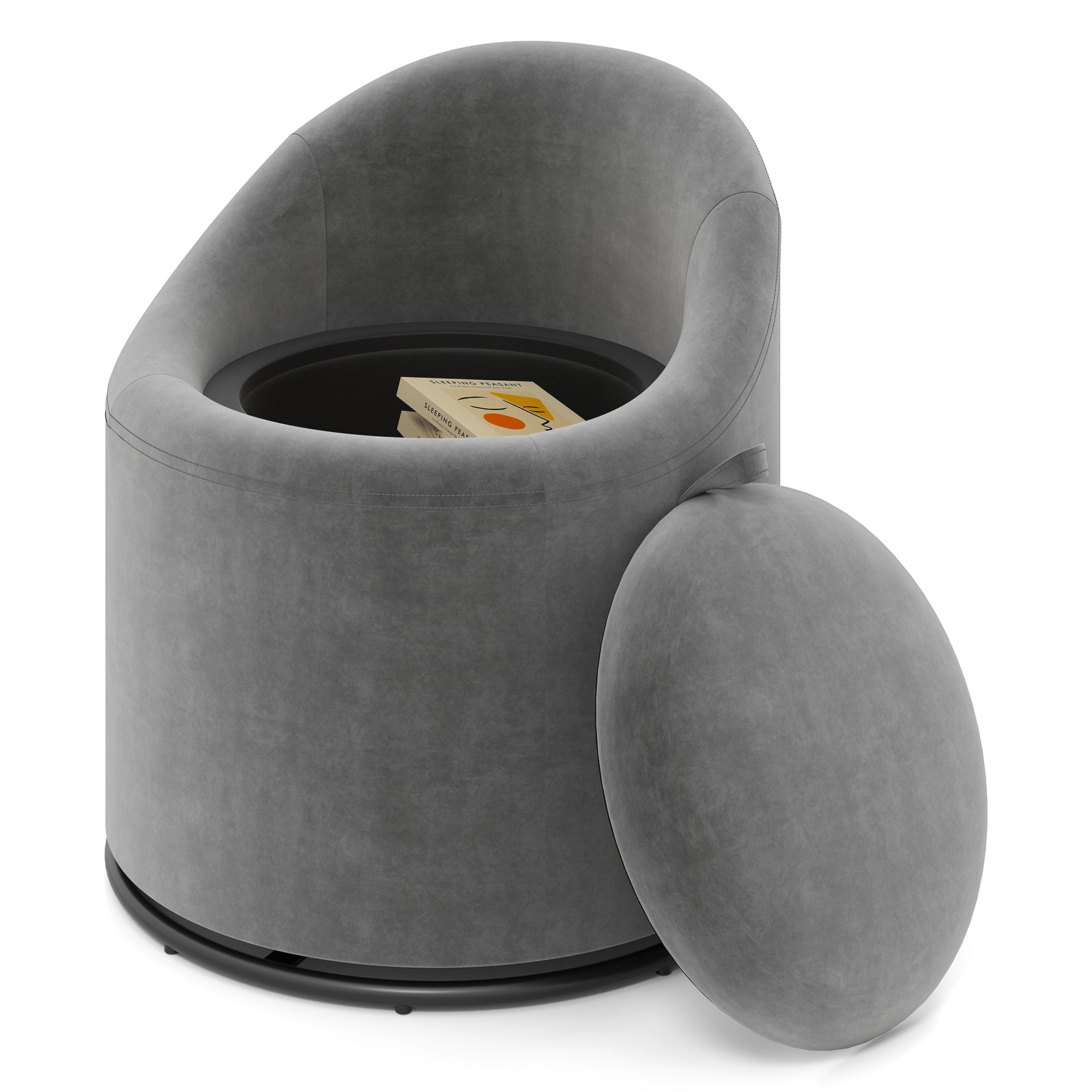 Barrel Chair With Storage, 360° Swivel Upholstered Vanity Chair, Gray Accent Chairs at Gallery Canada
