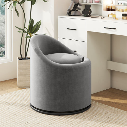 Barrel Chair With Storage, 360° Swivel Upholstered Vanity Chair, Gray
