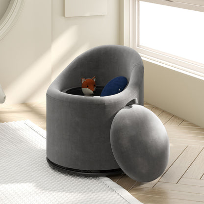 Barrel Chair With Storage, 360° Swivel Upholstered Vanity Chair, Gray Accent Chairs at Gallery Canada