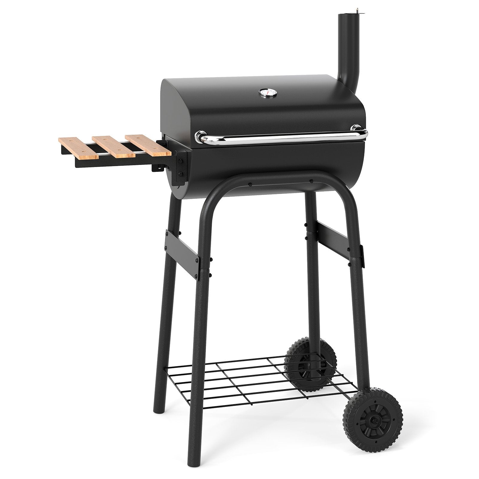Barrel Charcoal Grill with Foldable Side Table and Thermostat, Black Outdoor Grills at Gallery Canada