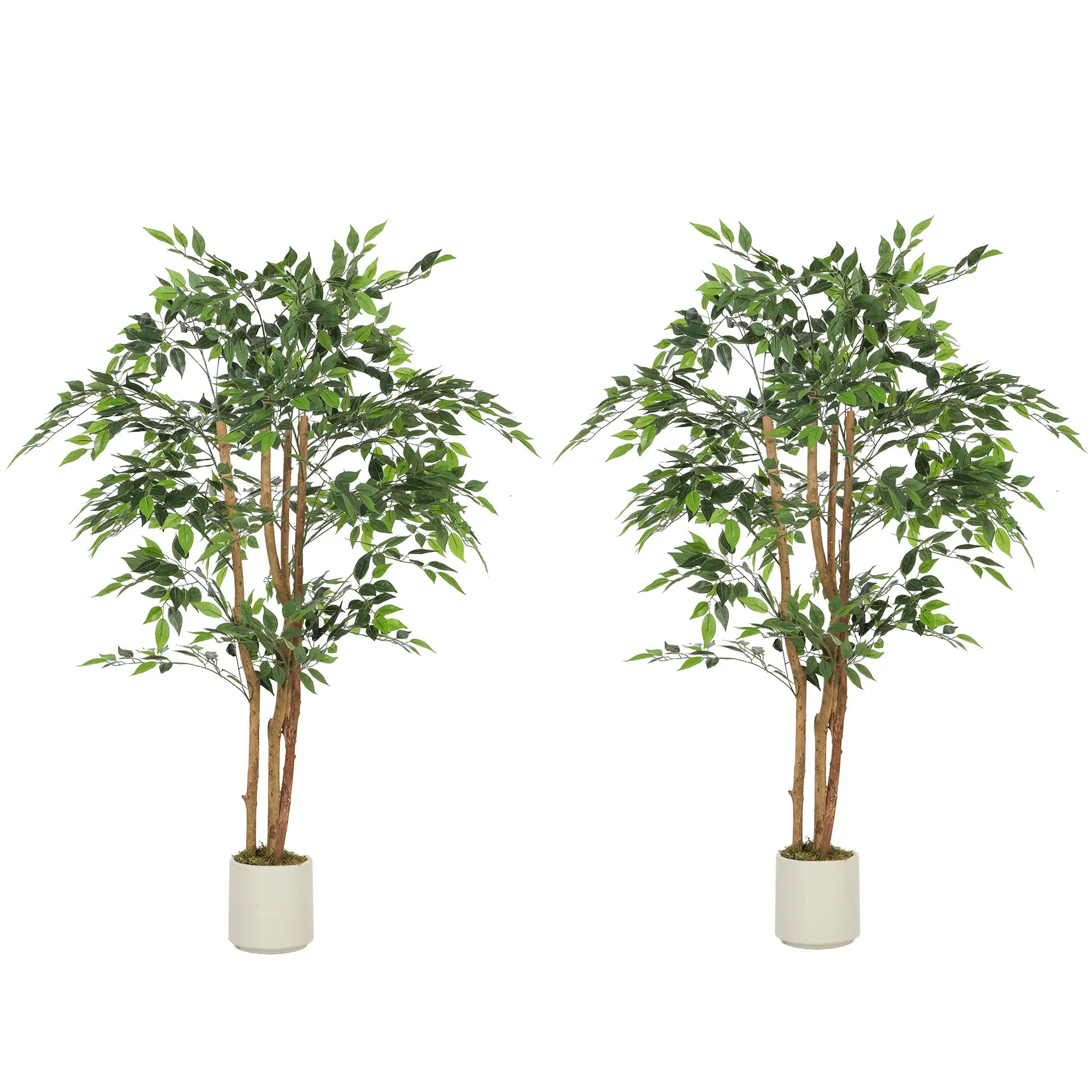 5FT Artificial Banyan Tree Set Of 2, Fake Potted Tree With Solid Wood Trunk Artificial Trees Green, White at Gallery Canada