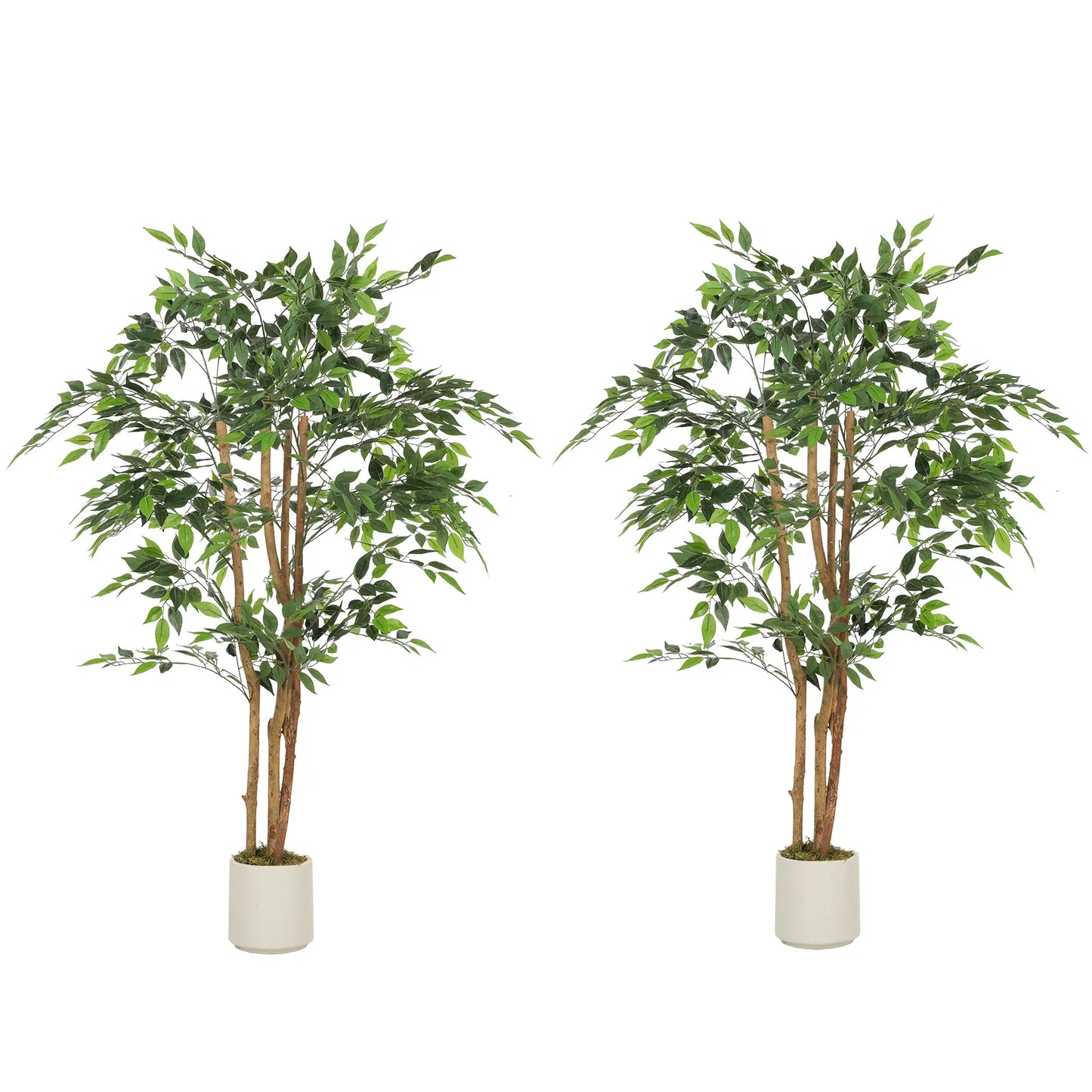 5FT Artificial Banyan Tree Set Of 2, Fake Potted Tree With Solid Wood Trunk Artificial Trees Green, White at Gallery Canada