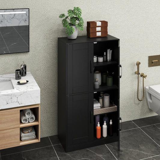 Bathroom Cabinet 43.5 inch Storage Cabinet with Doors and Adjustable Shelves, Black Floor Cabinets Black at Gallery Canada