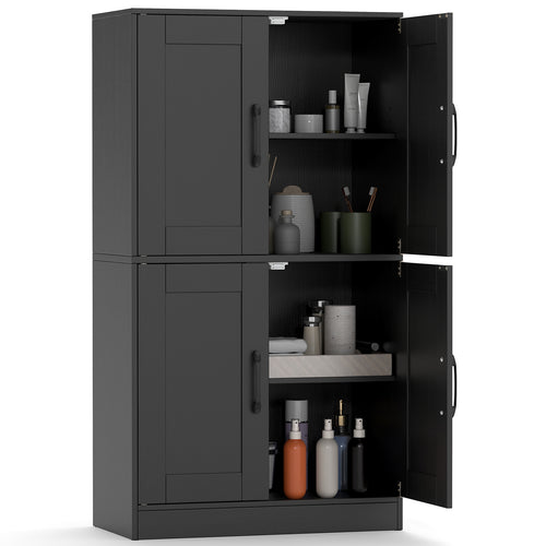 Bathroom Cabinet 43.5 Inch, Storage With Doors, Adjustable Shelves, Black