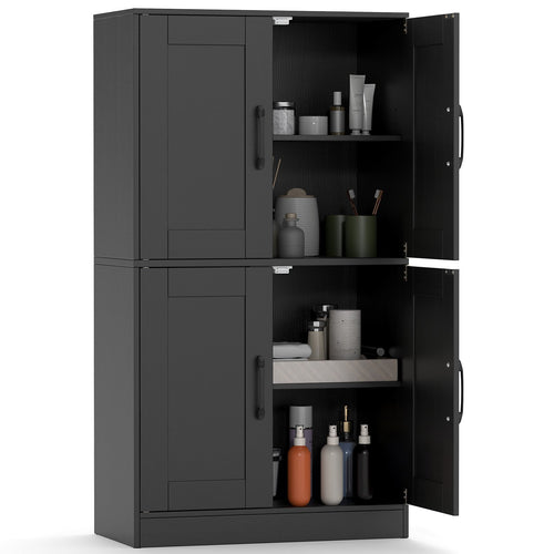 Bathroom Cabinet 43.5 inch Storage Cabinet with Doors and Adjustable Shelves, Black