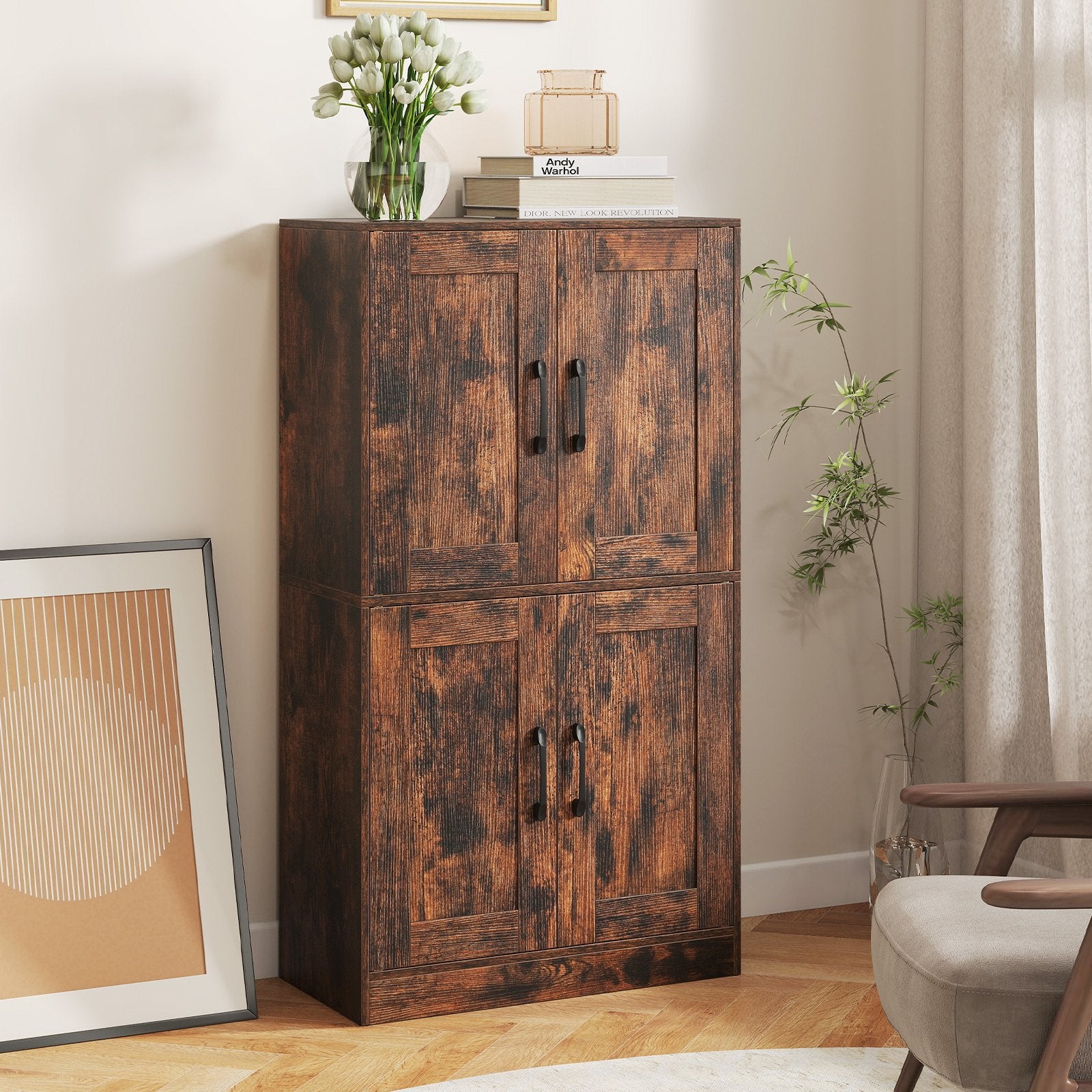 Bathroom Cabinet 43.5 inch Storage Cabinet with Doors and Adjustable Shelves, Rustic Brown Floor Cabinets at Gallery Canada