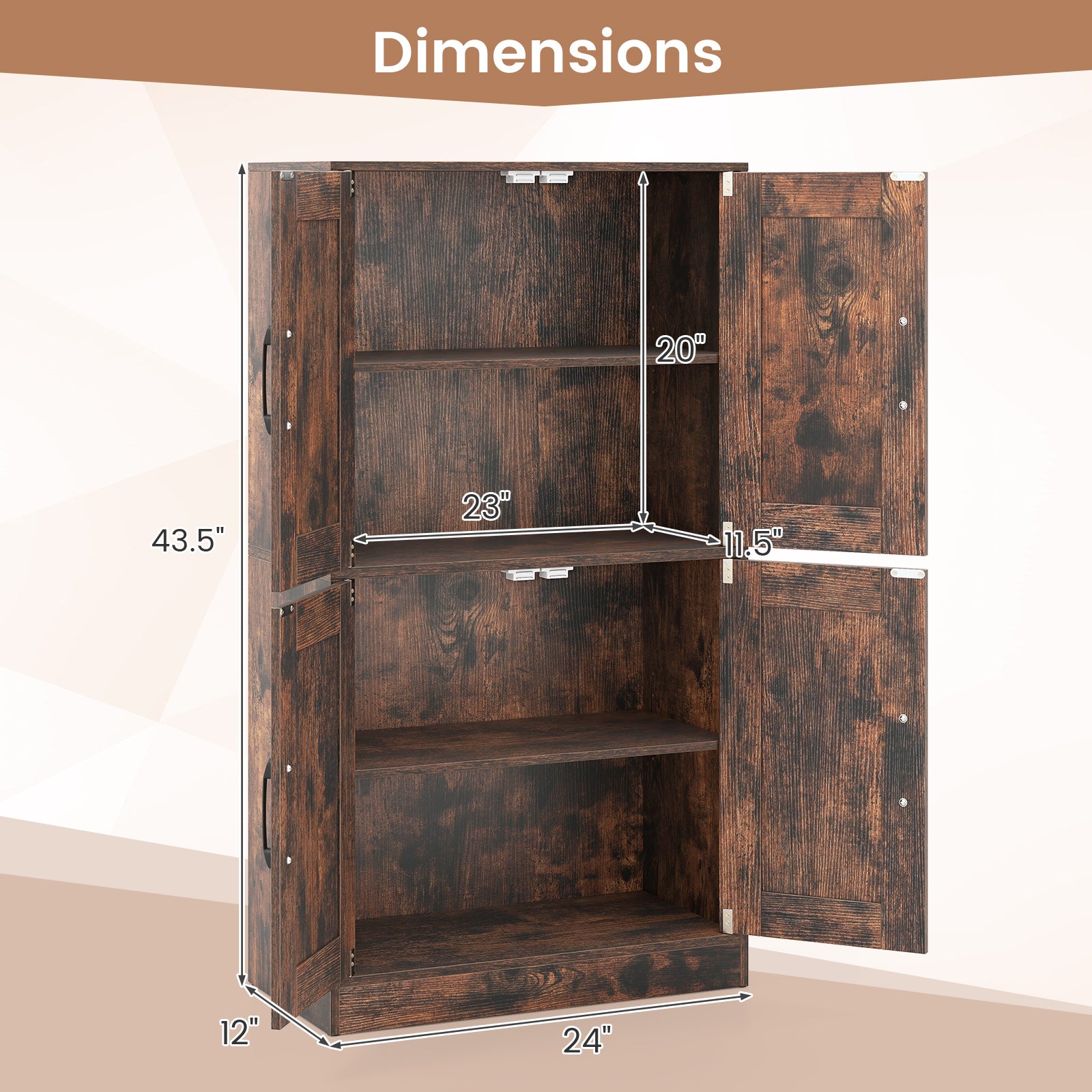 Bathroom Cabinet 43.5 inch Storage Cabinet with Doors and Adjustable Shelves, Rustic Brown Floor Cabinets at Gallery Canada