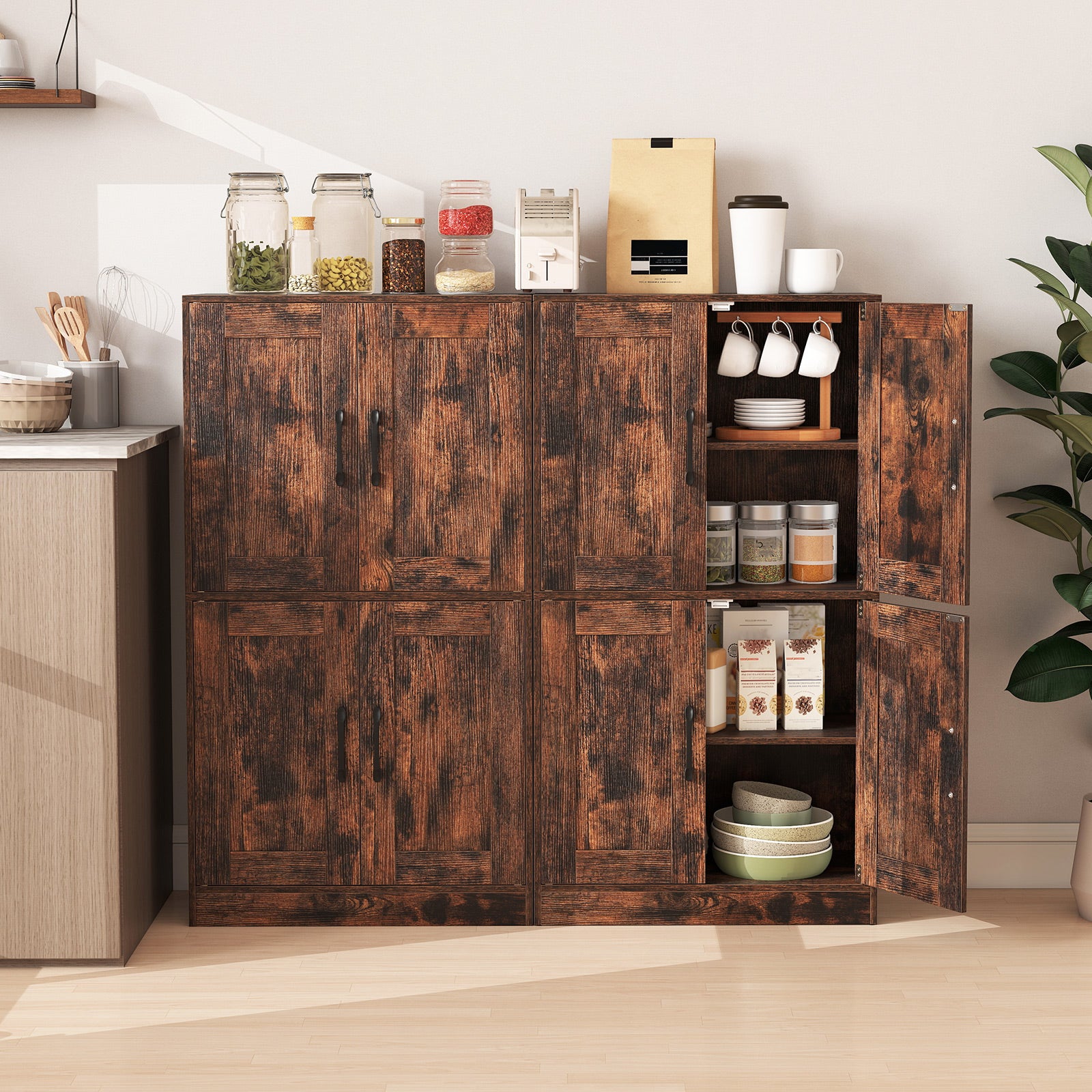 Bathroom Cabinet 43.5 inch Storage Cabinet with Doors and Adjustable Shelves, Rustic Brown Floor Cabinets at Gallery Canada