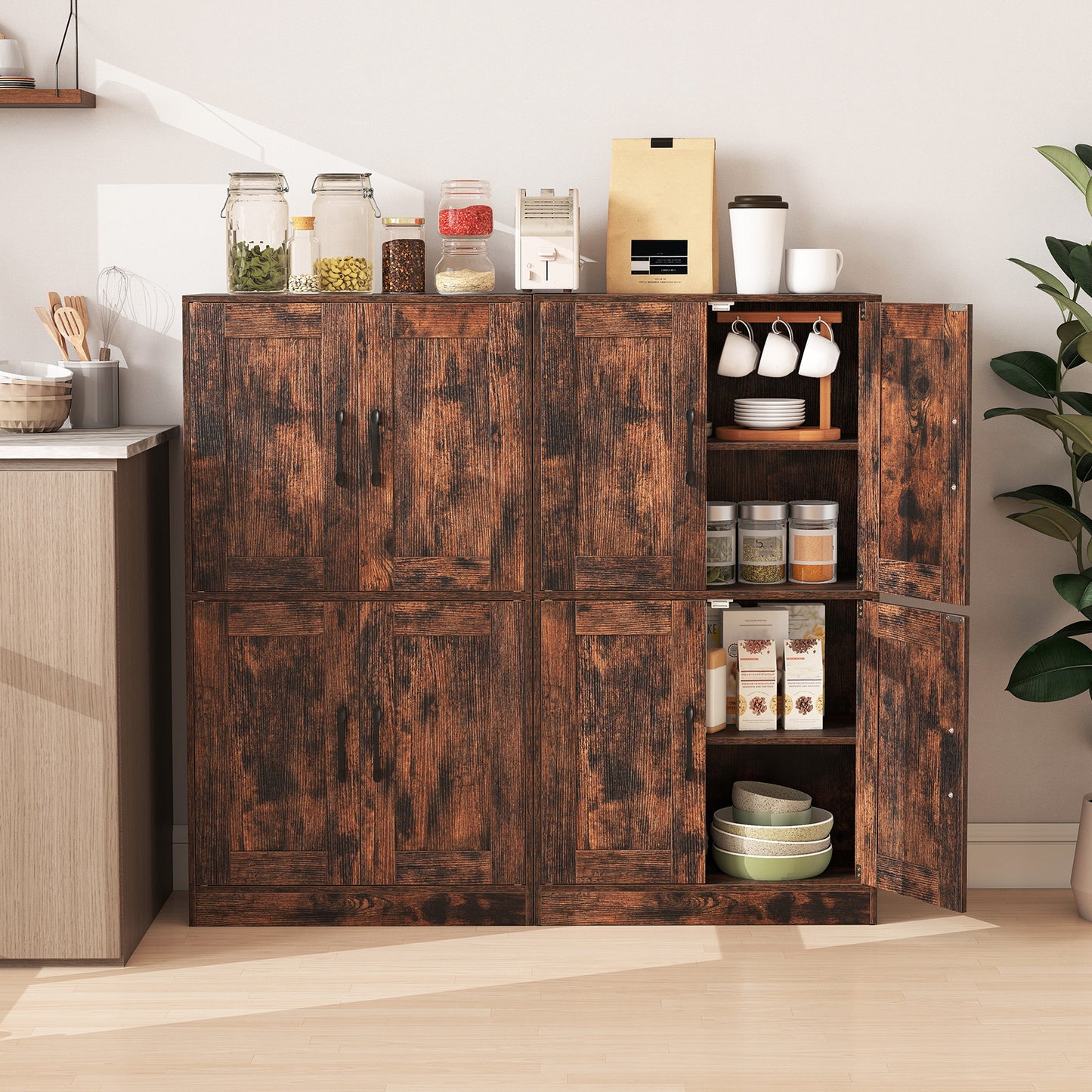 Bathroom Cabinet 43.5 inch Storage Cabinet with Doors and Adjustable Shelves, Rustic Brown Floor Cabinets at Gallery Canada