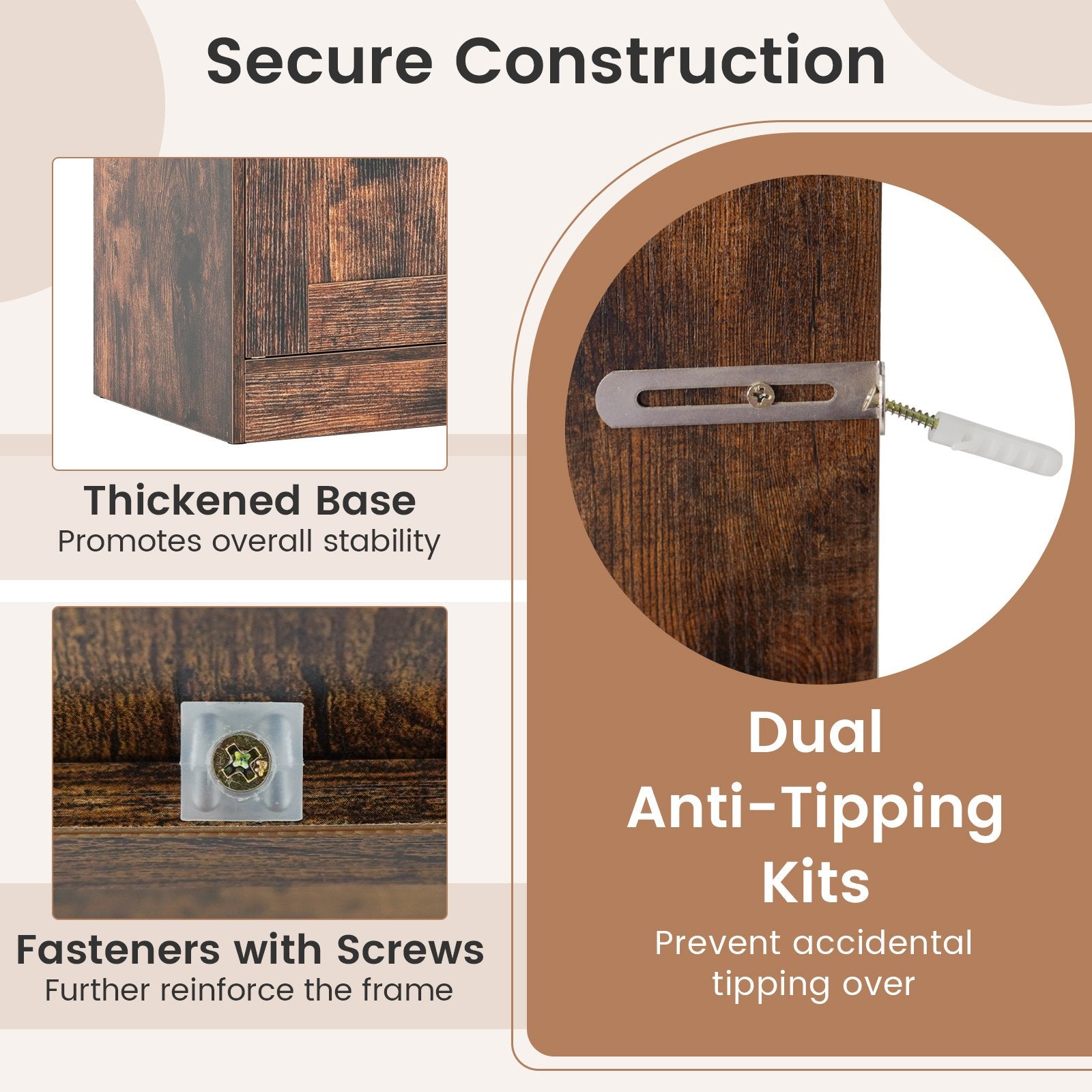 Bathroom Cabinet 43.5 inch Storage Cabinet with Doors and Adjustable Shelves, Rustic Brown Floor Cabinets at Gallery Canada