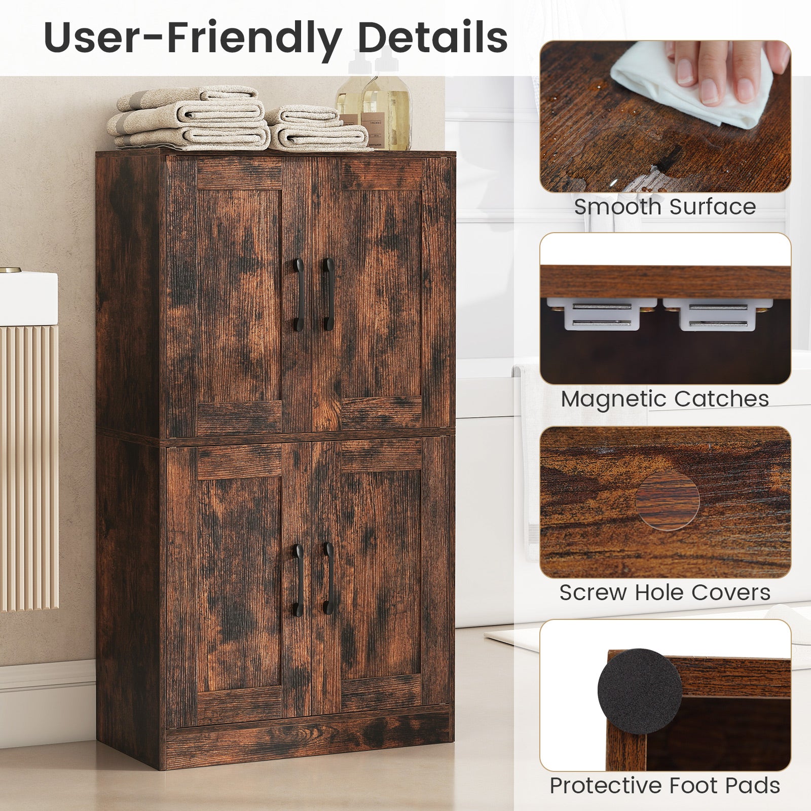 Bathroom Cabinet, 43.5 Inch, Doors, Adjustable Shelves, Rustic Brown Floor Cabinets at Gallery Canada