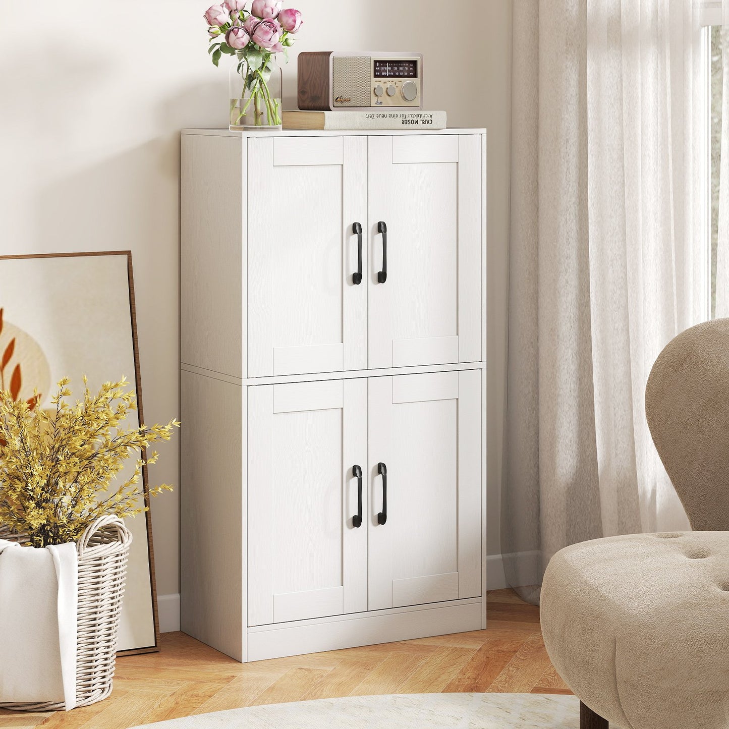 Bathroom Cabinet 43.5 inch Storage Cabinet with Doors and Adjustable Shelves, White Floor Cabinets at Gallery Canada