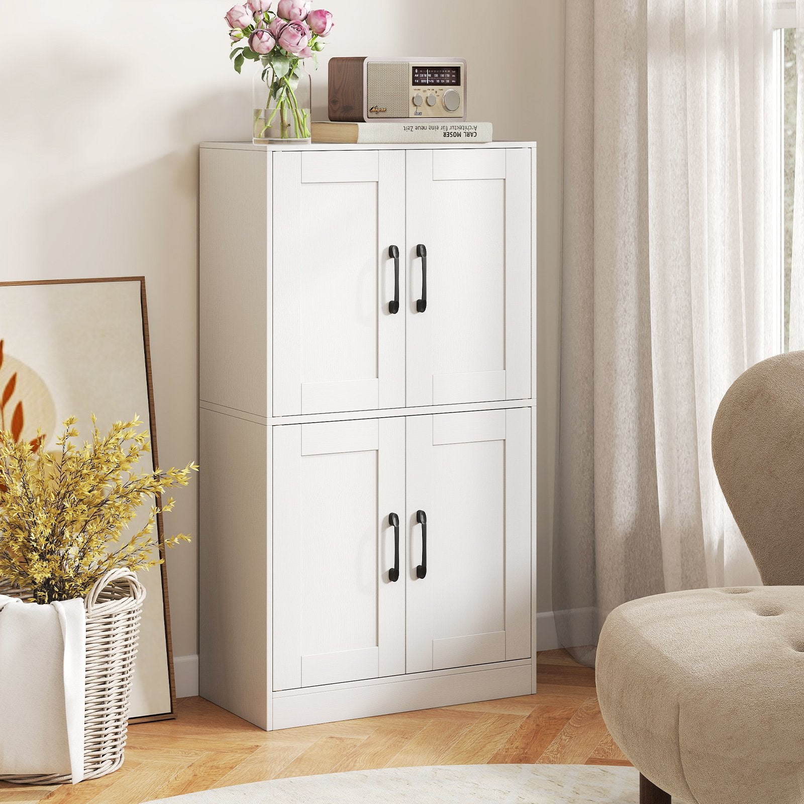 Bathroom Cabinet 43.5 inch Storage Cabinet with Doors and Adjustable Shelves, White Floor Cabinets at Gallery Canada