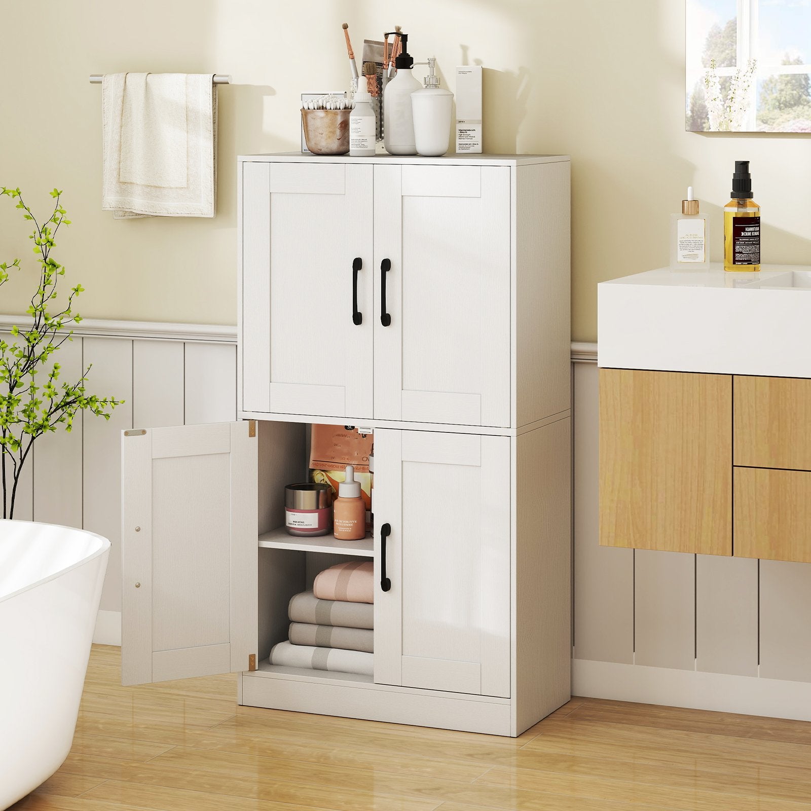 Bathroom Cabinet 43.5 inch Storage Cabinet with Doors and Adjustable Shelves, White Floor Cabinets at Gallery Canada