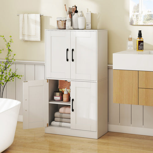 Bathroom Cabinet 43.5 Inch, Storage With Doors, Adjustable Shelves, White