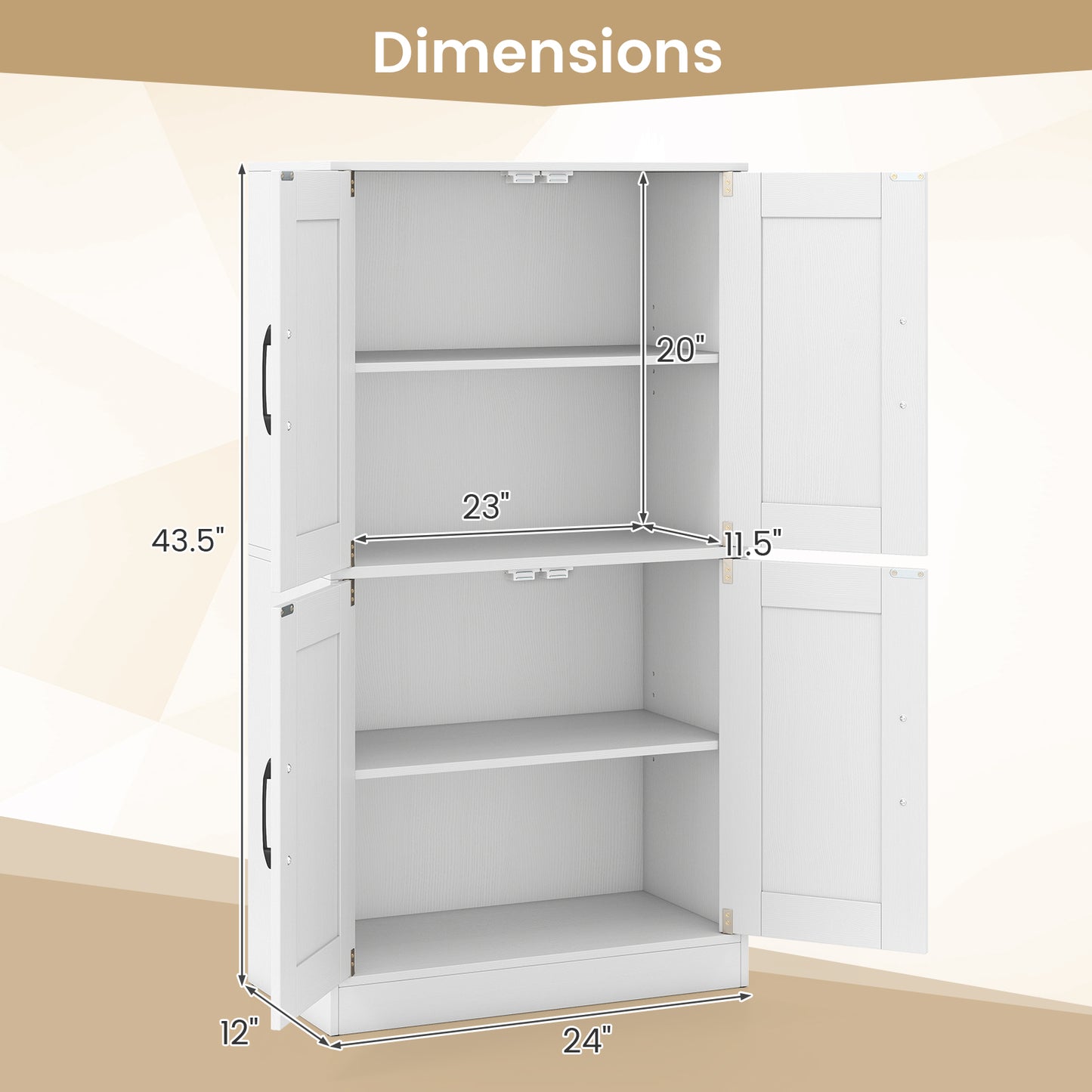 Bathroom Cabinet 43.5 inch Storage Cabinet with Doors and Adjustable Shelves, White Floor Cabinets at Gallery Canada