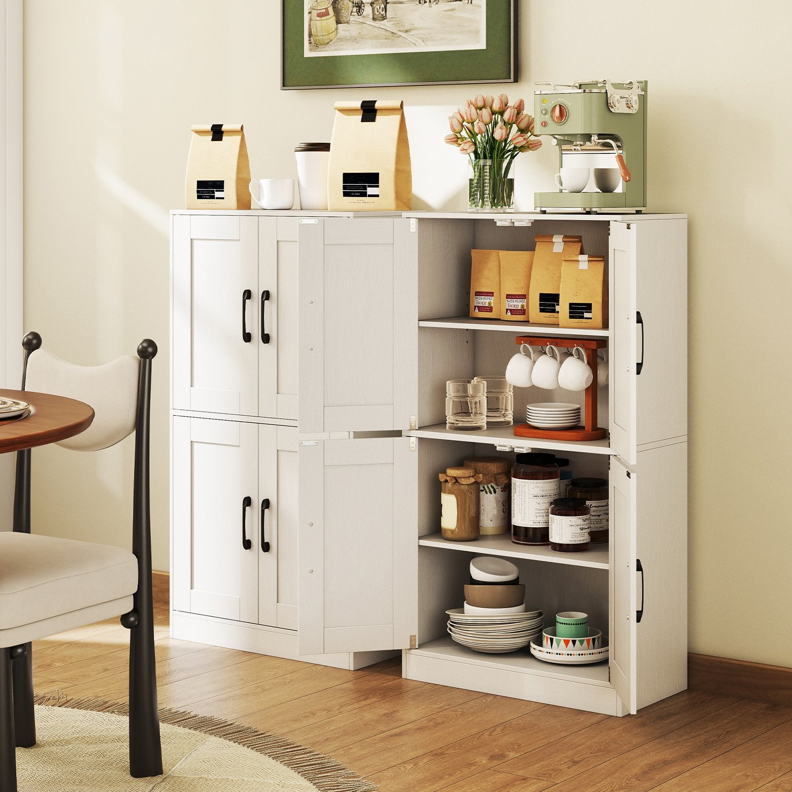 Bathroom Cabinet 43.5 inch Storage Cabinet with Doors and Adjustable Shelves, White Floor Cabinets at Gallery Canada