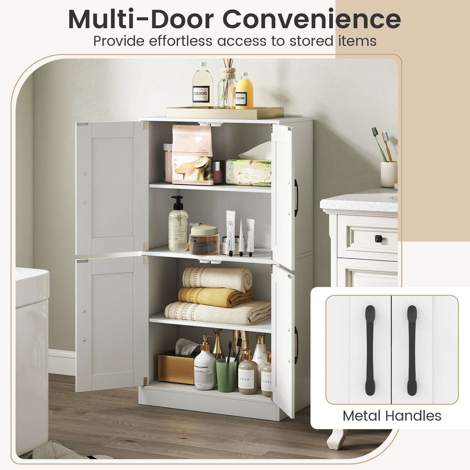 Bathroom Cabinet 43.5 inch Storage Cabinet with Doors and Adjustable Shelves, White Floor Cabinets at Gallery Canada
