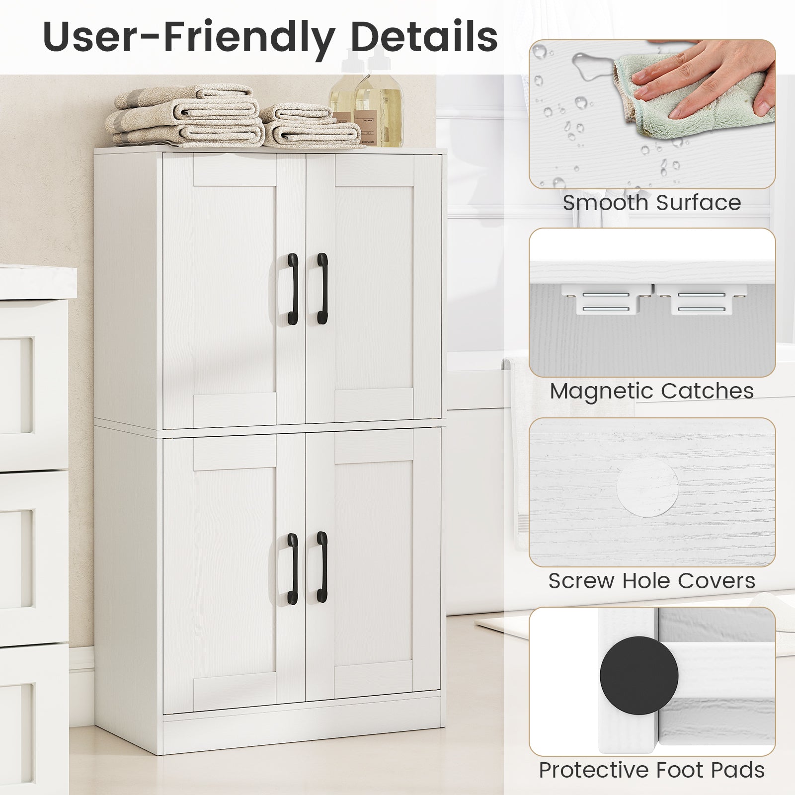 Bathroom Cabinet 43.5 Inch, Storage With Doors, Adjustable Shelves, White Floor Cabinets at Gallery Canada