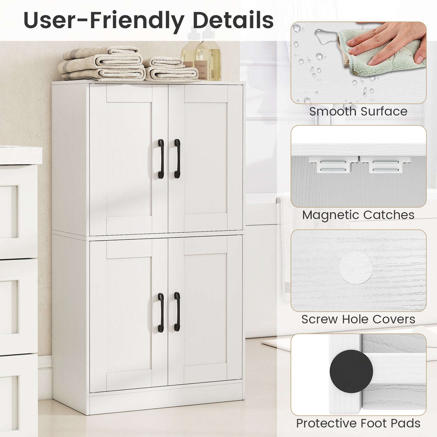 Bathroom Cabinet 43.5 Inch, Storage With Doors, Adjustable Shelves, White Floor Cabinets at Gallery Canada