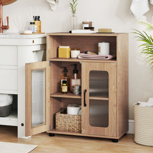 Bathroom Cabinet Freestanding Cabinet with 2 Doors and 3-Level Adjustable Shelf, Natural