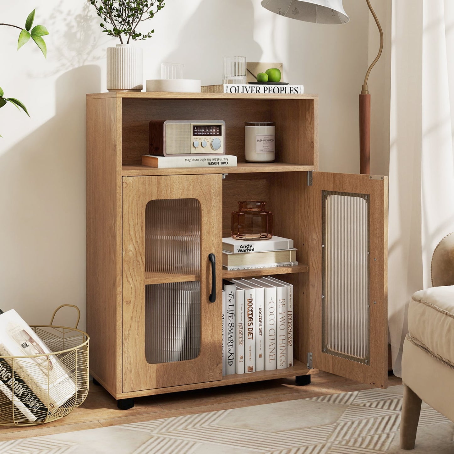 Bathroom Cabinet Freestanding Cabinet with 2 Doors and 3-Level Adjustable Shelf, Natural Floor Cabinets at Gallery Canada