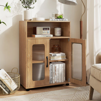 Bathroom Cabinet Freestanding Cabinet with 2 Doors and 3-Level Adjustable Shelf, Natural Floor Cabinets at Gallery Canada