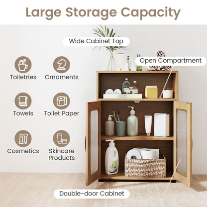 Bathroom Cabinet Freestanding Cabinet with 2 Doors and 3-Level Adjustable Shelf, Natural Floor Cabinets at Gallery Canada