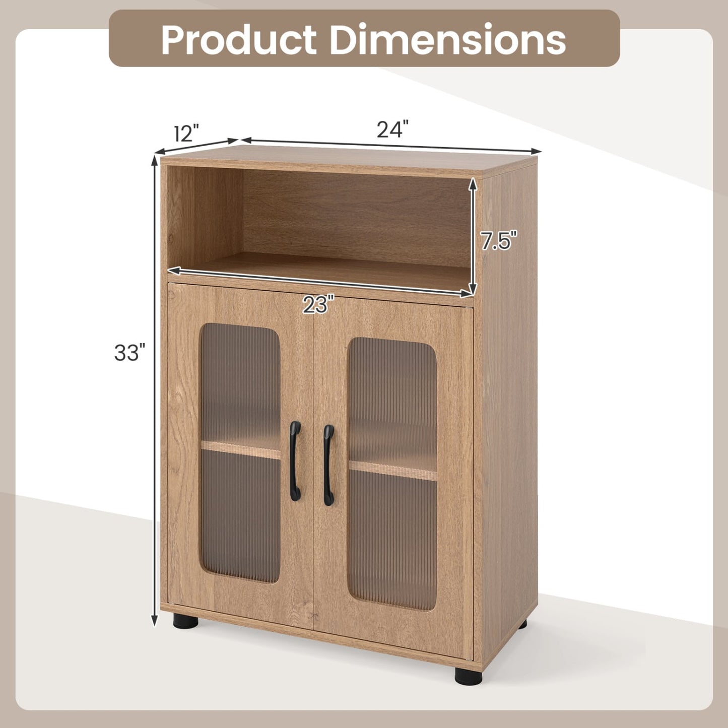 Bathroom Cabinet Freestanding Cabinet with 2 Doors and 3-Level Adjustable Shelf, Natural Floor Cabinets at Gallery Canada