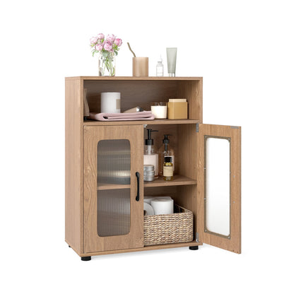 Bathroom Cabinet Freestanding Cabinet with 2 Doors and 3-Level Adjustable Shelf, Natural Floor Cabinets Natural at Gallery Canada