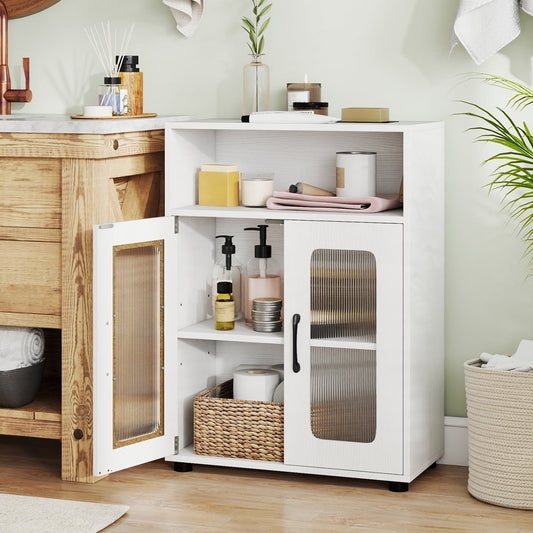 Bathroom Cabinet, 2 Doors, 3-Level Adjustable Shelf, White Floor Cabinets White at Gallery Canada