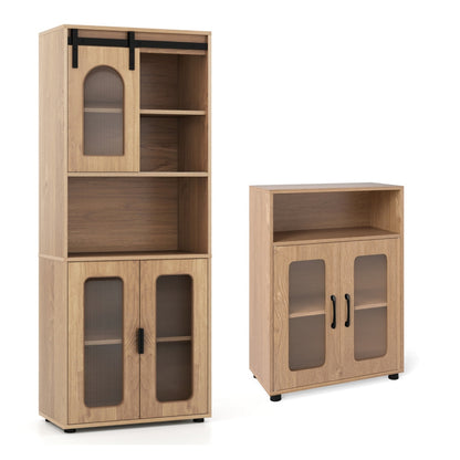 Bathroom Cabinet Set, 59 Inch Tall, 2-Door Floor, Natural