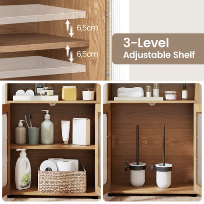 Bathroom Cabinet Set, 59 Inch Tall, 2-Door Floor, Natural