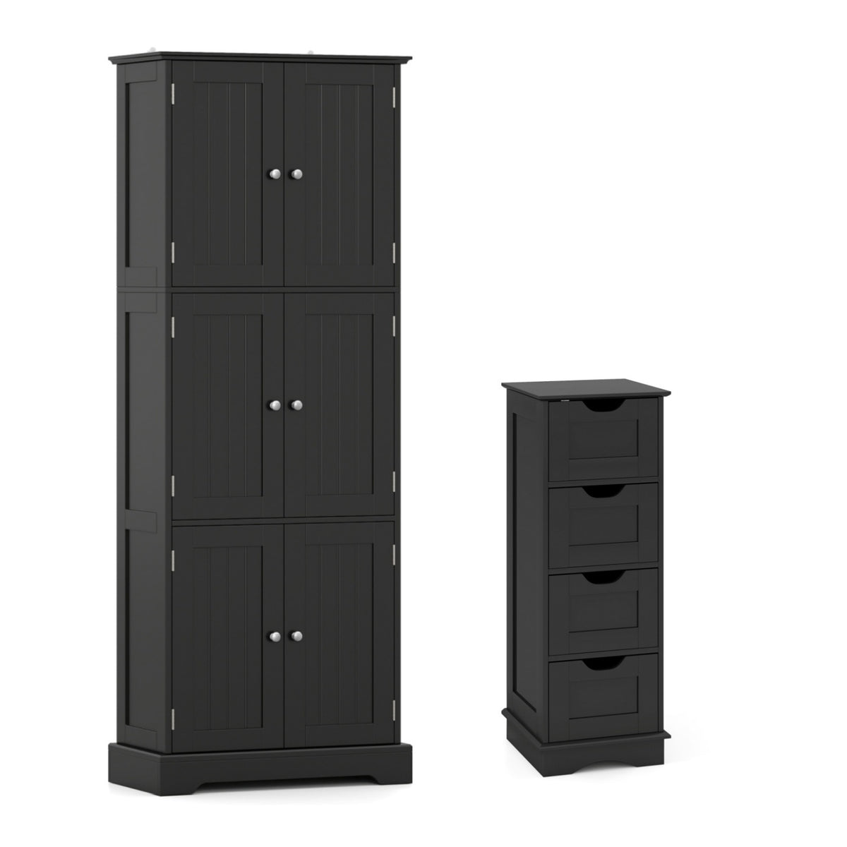 Ensemble d'armoire de salle de bain, armoire haute 6 portes, armoire 4 tiroirs, noir