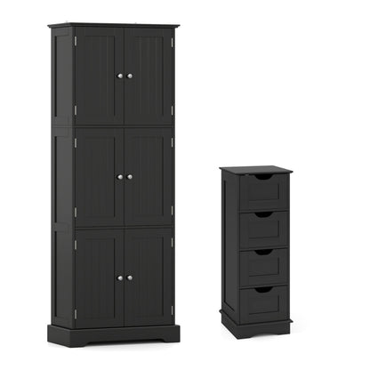 Ensemble d'armoire de salle de bain, armoire haute 6 portes, armoire 4 tiroirs, noir