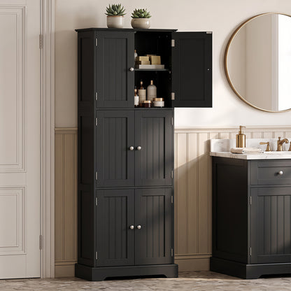 Ensemble d'armoire de salle de bain, armoire haute 6 portes, armoire 4 tiroirs, noir