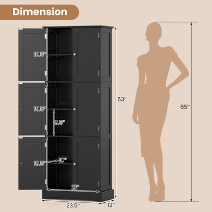 Ensemble d'armoire de salle de bain, armoire haute 6 portes, armoire 4 tiroirs, noir