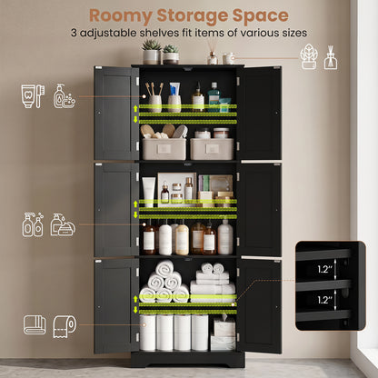 Ensemble d'armoire de salle de bain, armoire haute 6 portes, armoire 4 tiroirs, noir
