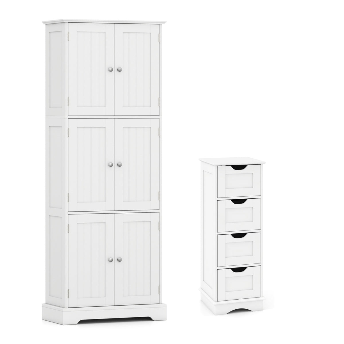 Ensemble d'armoire de salle de bain haute à 6 portes, 4 tiroirs, blanc